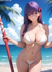 1girls 2d ai_generated bare_shoulders beach big_breasts bikini bikini_bottom bikini_top chest completely_nude completely_nude_female curvy curvy_figure cute detailed eyelashes eyeshadow fate/stay_night fate_(series) female female_focus fit fit_female hair_ornament high_quality large_breasts lips lipstick makeup mascara matou_sakura mature_female naked nero100 nipples no_bra no_panties no_pants no_underwear nude nudity outdoors purple_eyes purple_hair sagging_breasts seductive seductive_look sex stable_diffusion string_bikini topless