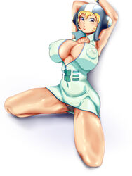 1girls areola_bulge arm_behind_head armpits arms_up blonde_hair cameltoe clothing collarbone female female_only grey_eyes gum_(jsr) helmet impossible_clothes inner_sideboob jet_set_radio large_breasts lips nipple_bulge nipples nipples_visible_through_clothing on_knees panties sega short_hair solo solo_female uirou-zazami white_background wide_hips