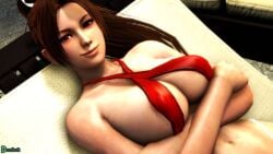 1girls big_breasts bikini breasts brown_eyes brown_hair busty deadbolt deadboltreturns female japanese king_of_fighters light-skinned_female light_skin long_hair looking_at_viewer mai_shiranui smiling_at_viewer sunbathing thick tied_up voluptuous voluptuous_female