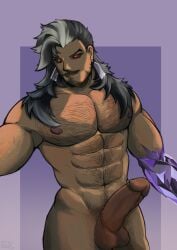 armpits bara bara_tits barazoku boner chosen_of_the_wolf_series chosen_of_the_wolf_swain_prestige_edition daddy eliolovicos erection gay hairy hairy_armpits hairy_pecs happy_trail jericho_swain league_of_legends leash male male_only manspreading muscular muscular_male nude pecs penis prestige_skin riot_games solo solo_male yaoi