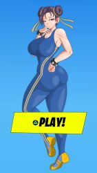 bodysuit bracelets brown_hair chun-li english_text fortnite huge_ass huge_breasts looking_at_viewer looking_back ryle_k sneakers street_fighter