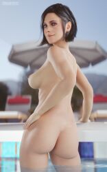 1girls call_of_duty call_of_duty_black_ops_cold_war frourveys helen_park_(cod) naked naked_female pool poolside short_hair solo