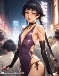 ai_generated bimbo black_hair bleach bleach:_the_thousand-year_blood_war seductive slut slutty_outfit soifon sultralis sultralis870