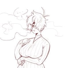 ... 1girl 1girls arm_below_breasts aunt aunt_hellen_(insouwu) big_breasts blowing_smoke boobs breasts cigarette cigarette_in_mouth cigarette_smoke collar earring earrings female female_focus female_only hair_over_one_eye insouwu messy_hair milf nipples_visible_through_clothing oc original_character pose short_hair sketch sweater text text_bubble thick thick_hips thick_thighs