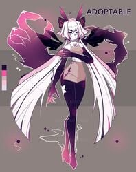 animal_humanoid arthropod arthropod_humanoid big_hands black_wings butterfly_humanoid clothing ears_up female hair hi_res humanoid insect_humanoid insects lepidopteran lepidopteran_humanoid magic magic_user pink_ears pink_eyes pompomfroggy purple_body purple_ears purple_skin simple_background solo spread_wings watermark white_body white_hair wings