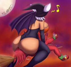 2024 anthro ass bat big_breasts big_butt bodily_fluids breasts broom cleaning_tool clothed clothing digital_drawing_(artwork) digital_media_(artwork) duo echidna erection eulipotyphlan facesitting female floydfiveeyes genitals hair halloween hat headgear headwear hi_res holidays huge_breasts huge_thighs knuckles_the_echidna magic_user male male/female mammal monotreme musical_note musical_symbol red_body rouge_the_bat sega shaded signature simple_background sitting_on_another sonic_the_hedgehog_(series) symbol tail thick_thighs wings witch witch_costume witch_hat