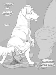 canid canine canis dialogue domestic_dog english_text fart feces feral hi_res jager-darklite male mammal monochrome scat solo species_transformation text toilet transformation zoophilia