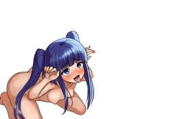 07th_expansion absurd_res ass bangs blue_eyes blue_hair blush breasts erika_furudo female female_focus female_only highres long_hair mimasato nipples nude nude_female open_mouth small_breasts tongue tongue_out umineko_no_naku_koro_ni white_background