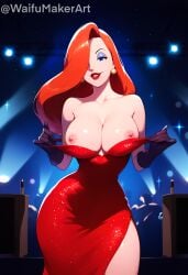 1girls ai_generated blush blushing_at_viewer breasts breasts breasts_out dress dress_down female female female_only flashing_breasts hi_res high_resolution highres jessica_rabbit large_breasts looking_at_viewer nipples pink_nipples red_lipstick smile stage stage_lights tits_out waifumakerart who_framed_roger_rabbit