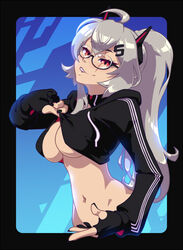 big_breasts blush breasts glasses indie_virtual_youtuber red_eyes saruei_(vtuber) scar_across_eye smirk twitch twitch.tv virtual_youtuber white_hair