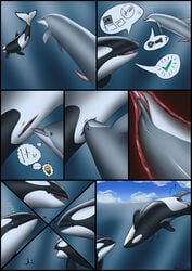 absurd_res animal_genitalia animal_penis black_border blue_eyes border cetacean cetacean_penis comic delphinoid dolorcin duo female feral feral_on_feral genital_slit genitals hi_res internal male male/female mammal mammary_slits marine oceanic_dolphin orca partially_submerged penis pictographics pussy raised_tail sea size_difference slit speech_bubble tapering_penis thought_bubble toothed_whale unbirthing underwater vaginal_penetration vore water