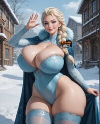 1female 1girls ai_generated big_breasts blonde_hair elsa_(frozen) female_only frozen_(film) kw0337 solo solo_female tagme white_female