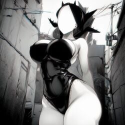 1anthro 1female 1girls ai_generated airo22 anafabula arched_back big_ass big_breasts black_and_white black_hair black_suit city_background completely_naked completely_naked_female curvy curvy_figure faceless faceless_female futuristic_clothing gigantic_ass gigantic_breasts large_ass large_breasts monster monster_girl outside scp-2747 scp_foundation shoulder_length_hair shoulders solo solo_female tall_female tight_clothes tight_clothing tight_suit white_body white_skin white_skinned_female