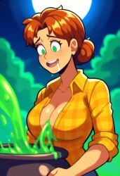 1girls ai_generated cauldron drooling full_moon green_eyes green_slime green_tentacles horny horny_female hypnosis imminent_tentacle_rape looking_down open_mouth orange_hair outdoors penny_(stardew_valley) slime_on_breasts slimy_tentacles stardew_valley staring su_whore_(artist) tentacles_around_legs trance vacant_eyes vacant_stare yellow_shirt