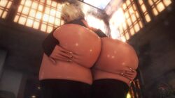 1girls 3d ass ass_focus ass_grab big_ass black_hair clothed exhibitionism fat_ass female final_fantasy_xiv freckles from_behind from_below glasses gpose(ffxiv) grabbing_own_ass highres huge_ass leopard_ears light_skin looking_at_viewer massive_ass milf miqo'te mole_under_eye mommy nails noir_nora(ffxiv) noiraxiv pawg pov split-color_hair squish steam steaming_body sweat tagme thick_ass thick_thighs thighhighs thighs thong white_eyes white_hair wide_hips