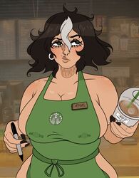 apron artist_request big_breasts breasts busty female female_focus female_only goth hourglass_figure iced_latte_with_breast_milk interspecies large_breasts meme nude_apron sideboob tagme waitress waitress_uniform wide_hips