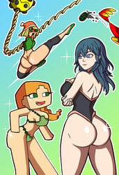 3girls 4girls alex_(minecraft) alternate_costume arms_(game) ass back back_view banjo-kazooie bare_back big_ass big_breasts big_butt big_hips big_thighs blonde_hair bob_cut breasts byleth_(fire_emblem) byleth_(fire_emblem)_(female) cleavage crossover cube_head cubic_body cubic_breasts dat_ass female female_focus female_only fire_emblem fire_emblem:_three_houses hourglass_figure huge_ass huge_breasts huge_butt huge_hips huge_thighs kazooie large_ass large_breasts leotard light_skin min_min_(arms) minecraft multiple_girls nintendo orange_panties panties pedrocorreia square_head super_smash_bros. super_smash_bros._ultimate teal_hair thong wide_hips