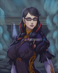 areolae bayonetta bayonetta_(character) bayonetta_3 big_breasts breasts busty erect_nipples female female_focus female_only glasses makeup nintendo nipple_piercing nipples powerbigbutt sega solo tagme witch