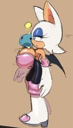 1girls anthro bananagaari bat between_breasts breasts chao_(sonic) cleavage female huge_breasts nipple_bulge rouge_the_bat sega sonic_(series) sonic_the_hedgehog_(series) wings