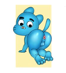 anus ass balls blue_body blue_fur cartoon_network domestic_cat feet felid feline felis fur genitals gumball_watterson hi_res humanoid looking_back male mammal nude solo tacoghastly the_amazing_world_of_gumball