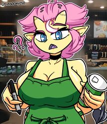 apron artist_request big_breasts breasts busty female female_focus female_only hourglass_figure iced_latte_with_breast_milk interspecies large_breasts meme nude_apron sideboob tagme waitress waitress_uniform wide_hips