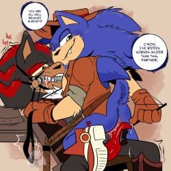 1boy 1cuntboy anthro anthro_on_anthro ass biting_lip black_and_red_fur black_fur blue_fur boots bound cowboy_boots cowboy_hat cowgirl_position cuntboy darknest dialogue duo erection fangs furry furry_male furry_only genitals gloves hat hedgehog holding_leash intersex looking_back male male/cuntboy male_only mammal mature mature_male penis pussy red_penis sega shadow_the_hedgehog sharp_teeth sonic_(series) sonic_the_hedgehog sonic_the_hedgehog_(series) tail teeth text text_bubble whip yaoi