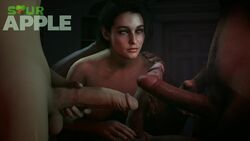 3d animated bisexual_male dark-skinned_male frottage group_sex handjob jill_valentine jill_valentine_(sasha_zotova) light-skinned_female light-skinned_male mmmf mp4 multiple_penises no_sound penises_touching resident_evil resident_evil_3 resident_evil_3_remake sfm sour_apple source_filmmaker video