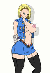 android_18 bandage belly_button belt big_ass big_breasts big_butt big_nipples blonde_hair clothed dragon_ball dragon_ball_z female female_only huge_ass huge_breasts huge_butt huge_nipples jacket massive_ass massive_breasts massive_butt skirt stockings toppa