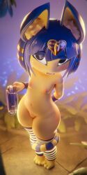 1:2 3d_(artwork) animal_crossing ankha_(animal_crossing) anthro armwear asking awkward bangs better_version_at_paywall big_butt blue_ears blue_hair bob_cut breasts building butt christmas clothing collar detailed_background digital_media_(artwork) domestic_cat embarrassed felid feline felis female front_view genitals hair hi_res high-angle_view holding_collar holding_object holidays human ineffective_clothing inner_ear_fluff inviting legwear looking_at_viewer looking_up mammal markings meme navel nintendo nipples nudaya open_mouth pattern_clothing pattern_legwear plump_labia seductive shortstack shortstack_female signature size_difference small_breasts smaller_female solo standing striped_clothing striped_legwear striped_markings striped_tail stripes tail tail_around_leg tail_markings thick_thighs tuft uraeus vulva wide_hips yellow_body yellow_inner_ear yellow_inner_ear_fluff