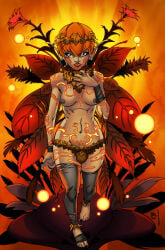 1girls 2012 body_markings breasts dark-skinned_female dark_skin fairy fantasy female nipples original red_hair solo tagme_(artist)