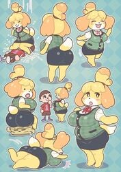 1boy 1girls accurate_art_style animal_crossing animal_ears anthro ass big_ass big_belly big_breasts blush breasts chubby chubby_anthro chubby_female clothed clothed_female clothes clothing cute facesitting falling female female_anthro female_focus furry isabelle_(animal_crossing) large_breasts nintendo open_mouth overweight overweight_anthro overweight_female skirt tail thick_ass thick_thighs thighs tight_clothing tripping villager_(animal_crossing) wide_hips yellow_fur yoshino_norihito