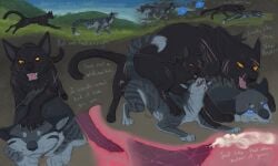 anal animal_genitalia animal_penis anthro bodily_fluids breezepelt_(warriors) briarlupine brother_(lore) brothers_(lore) cum cum_in_ass cum_inside doggystyle domestic_cat duo english_text felid feline feline_genitalia feline_penis felis feral feral_on_feral feral_penetrated feral_penetrating forced from_behind_position genital_fluids genitals hi_res incest_(lore) internal jayfeather_(warriors) male male/male mammal paws penetration penile_spines penis rape running scar sex sibling_(lore) text warriors_(book_series)