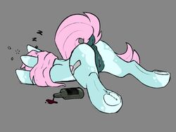 2021 4:3 alcohol anus ass beverage bottle cutie_mark drunk equid equine female feral genitals grey_background hair hasbro hi_res hooves horse itsspoopsb mammal my_little_pony pink_hair pony pussy raised_tail scoops simple_background sleeping solo spilled_alcohol spilled_liquid substance_intoxication wine