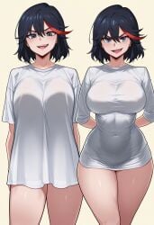 ai_generated black_hair female female_only kill_la_kill matoi_ryuuko pajamas_challenge_(meme) shirt_tighten_meme short_hair solo solo_female t-shirt/pajamas_challenge tagme