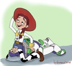 1boy 1girls animate_inanimate anthro astronaut blush blushing bodily_fluids buzz_lightyear clothed clothed_sex cowgirl cunnilingus disheveled_hair disney doll dripping_pussy duo erection eyes_closed eyes_up facesitting female female_facesitting_male handjob humanoid jessie_(toy_story) licking_pussy living_doll living_toy looking_pleasured looking_up male male/female married_couple masturbation mouth_open pixar precum precum_drip pussy romantic romantic_couple romantic_sex straight straight_sex stroking_penis toy toy_story wolfmarian