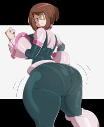 1girls ass back big_ass big_breasts bottom_heavy breasts brown_eyes brown_hair dat_ass dumptruck_ass female_only hand_on_hip hero_outfit_(mha) heroine large_ass loftysundew looking_back_at_viewer my_hero_academia pale_skin panties_visible_through_clothing rosy_cheeks shonen_jump short_hair sideboob smiling thick_thighs thighs thunder_thighs uraraka_ochako voluptuous