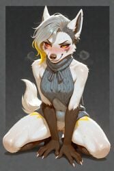 1girls ahdonil ai_generated anthro_female canid dog_girl female female_only hyena_girl mightyena original_character pokemon pokemon_(species) red_sclera scorpianpp self_upload short_hair stable_diffusion white_fur white_hair yellow_eyes