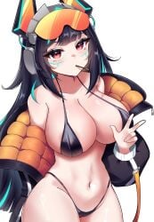 1girls big_breasts bikini black_hair fanart female female_only goggles indie_virtual_youtuber light-skinned_female light_skin long_hair looking_at_viewer red_eyes sexy thick_thighs viaprika virtual_youtuber vtuber white_background