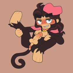 1:1 3_toes 4_fingers anthro anus areola balls bedroom_eyes beret bite biting_lip bloons_tower_defense blush blush_lines brown_body brown_fur cloak clothing dan_d'monke feet fingers flat_colors fur genitals green_eyes hair hairless_balls hairless_face hairless_feet hairless_hands haplorhine hat headgear headwear hi_res holding_leg holding_raised_leg light_body light_skin long_hair long_tail looking_at_viewer male mammal monkey narrowed_eyes ninja_kiwi penis pink_cloak pink_clothing pink_hat pink_headwear ponytail presenting presenting_anus presenting_balls presenting_penis primate raised_leg seducing_viewer seductive simple_background snake_venom solo tail toes