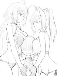 3girls alternate_breast_size alternate_version_available artoria_pendragon artoria_pendragon_(alter) artoria_pendragon_(swimsuit_rider_alter) big_breasts bikini busty fate/grand_order fate_(series) grope groping jeanne_alter jeanne_alter_(swimsuit_berserker) jeanne_d'arc_(fate) large_breasts multiple_girls nero_claudius_(fate) nero_claudius_(swimsuit_caster) saber steamingtofu swimsuit