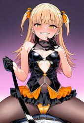 ai_generated beauty_mark blonde_hair dominant_female femdom leash nanajima_arisa submissive_male