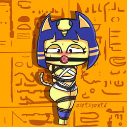 animal_crossing ankha ankha_ride_(minus8) ball_gag bondage breasts nintendo oncensored original rope_bondage year_request