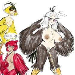 0zempicshitter angry_birds avian chuck_(angry_birds) female female_only gijinka harpy harpy_girl huge_breasts humanized medium_breasts mighty_eagle milf peeing red_(angry_birds) rule_63 small_breasts