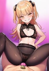 ai_generated bdsm beauty_mark chastity_cage dominant_female femdom lingerie nanajima_arisa submissive_male