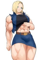 abs android_18 blonde_hair blue_eyes dragon_ball dragon_ball_z female looking_down muscles musctonk muscular muscular_female muscular_thighs skirt solo thick_thighs