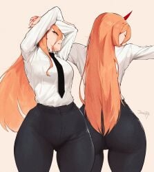 1girls artist_request big_ass chainsaw_man horns power_(chainsaw_man) solo solo_female tagme thick_thighs
