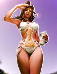 3d beach black_widow black_widow_(marvel) black_widow_(marvel_rivals) blender energy_drink gta_vi_cover_girl marvel marvel_rivals natasha_romanoff pinup swimsuit