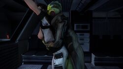 1boy 1girls 3d alien animated arms_up commander_shepard female female_protagonist femshep functionally_nude interspecies male male/female mass_effect no_sound partially_clothed rocketcat15 semi_public tagme thane_krios video