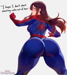 1girl 1girls ass ass_focus back_view big_ass big_boobs big_breasts big_butt big_thighs blue_eyes boobs breasts brown_hair butt butt_focus female female_focus female_only marvel marvel_comics peter_parker rule_63 shy spider-man spider-man_(series) thighs voluptuous voluptuous_female