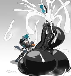 2023 5_fingers 5_toes abs after_vore anthro balls balls_on_ground big_balls big_ears big_penis black_glans black_nose blue_body blue_fur blue_hair bodily_fluids breath brewster_(dislyte) canid canine canis clothing cum cum_on_balls cum_on_ground cum_on_penis cum_string cum_vore cumshot dated digestion digital_drawing_(artwork) digital_media_(artwork) dislyte domestic_dog ejaculation erect_nipples erection excessive_cum excessive_genital_fluids eyewear fatal_vore feet fingers flat_colors flexing foreskin fur genital_fluids genitals glans goggles hair hi_res huge_balls huge_penis hyper hyper_balls hyper_genitalia hyper_penis latex latex_clothing light_body light_fur lilith_games long_penis male mammal mohawk muscular muscular_male musky_balls musky_cum musky_penis nipples orange_eyes orgasm orgasm_face pecs penis pilot_hat pointy_ears predator/prey quads rxq sharp_teeth signature snout solo teeth thick_penis toes tongue tongue_out vein veiny_penis vore